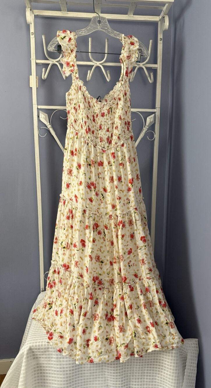 Pietro Brunelli Floral Dress Ruffle Sleeve On /off Shoulder Viscose Italy Md/LG